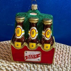Set of 1 Six Pack Handblown & Handpainted Polish Beer Bottle Christmas Ornament